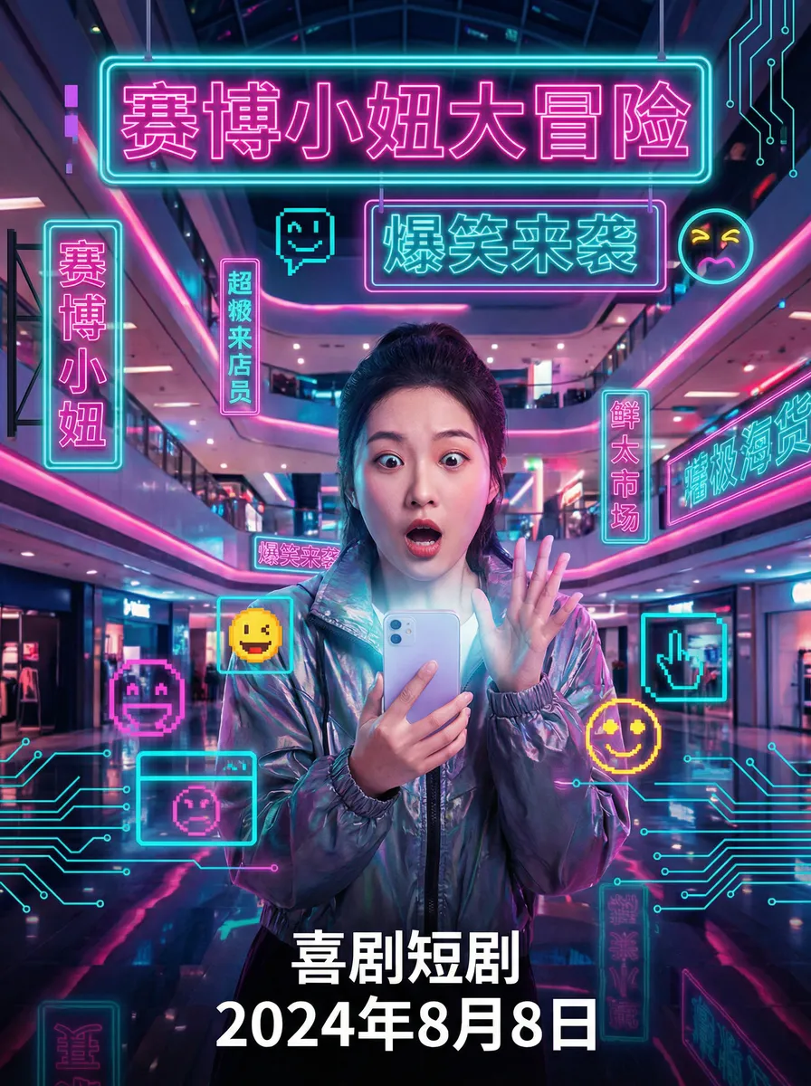 白丝涩图 搞笑喜剧短剧 - 赛博小妞大冒险海报